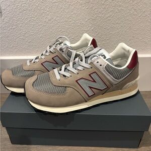 New Balance 574s in brown/maroon